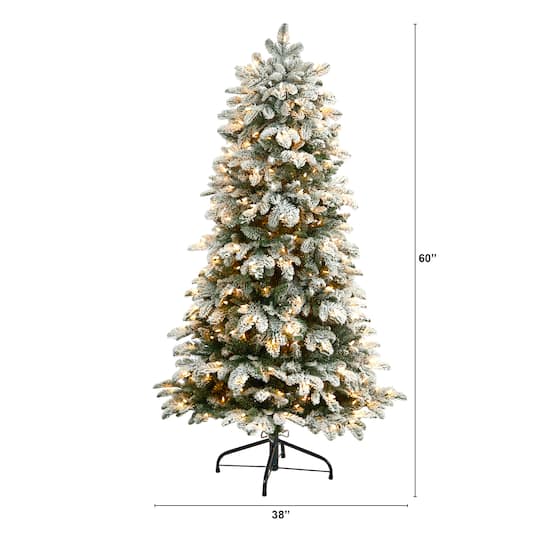 5ft. Pre-Lit Flocked North Carolina Fir Artificial Christmas Tree, Clear Lights